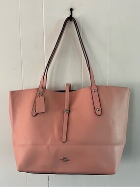 Coach Large 58849 Peony Pink Market Leather Turnlock Tote Shoulder Bag Pastel